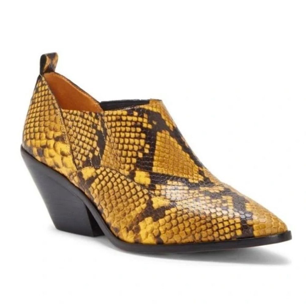 Vince Camuto Jetera Mustard/Black Python Booties … - image 1